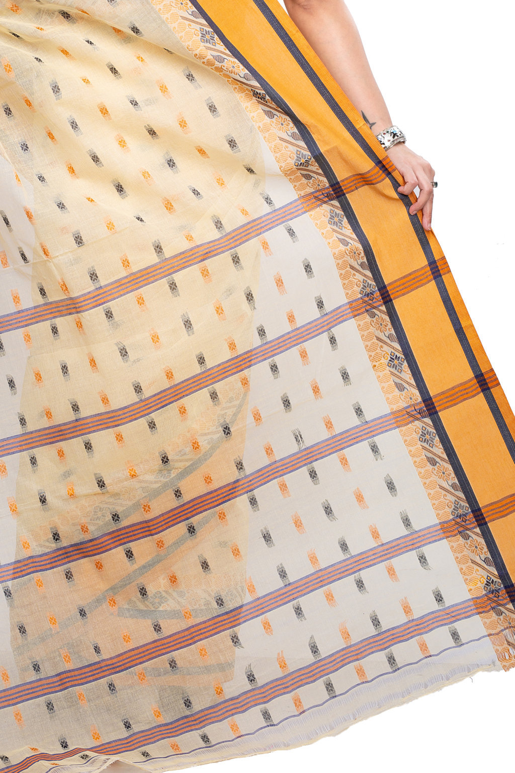 Off White Pure Cotton ToraPar Tant Saree (883)